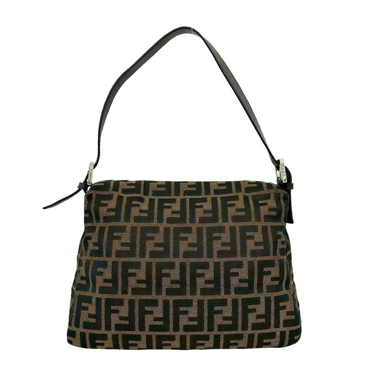 Fendi Mamma Baguette Canvas Leather Shoulder Bag