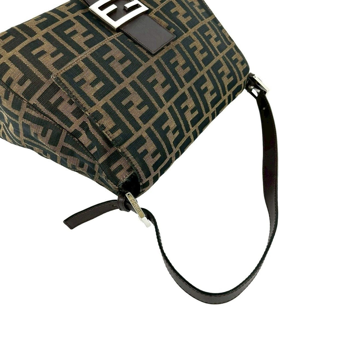 Fendi Mamma Baguette Canvas Leather Shoulder Bag