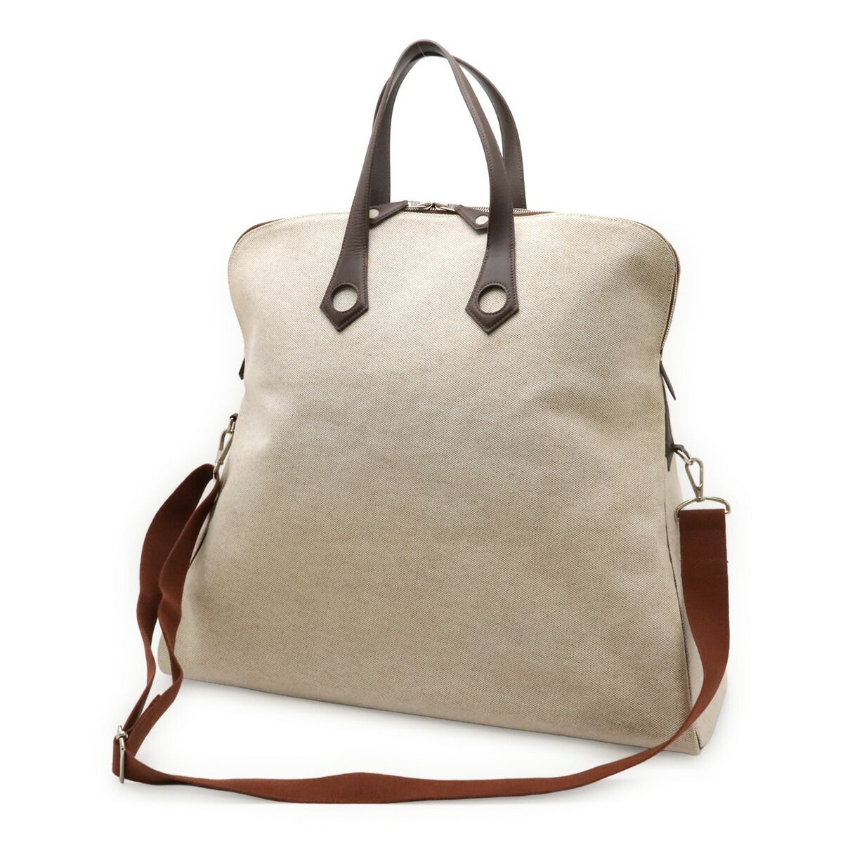 Hermes Sac Ivoire MM Canvas Leather Tote Bag