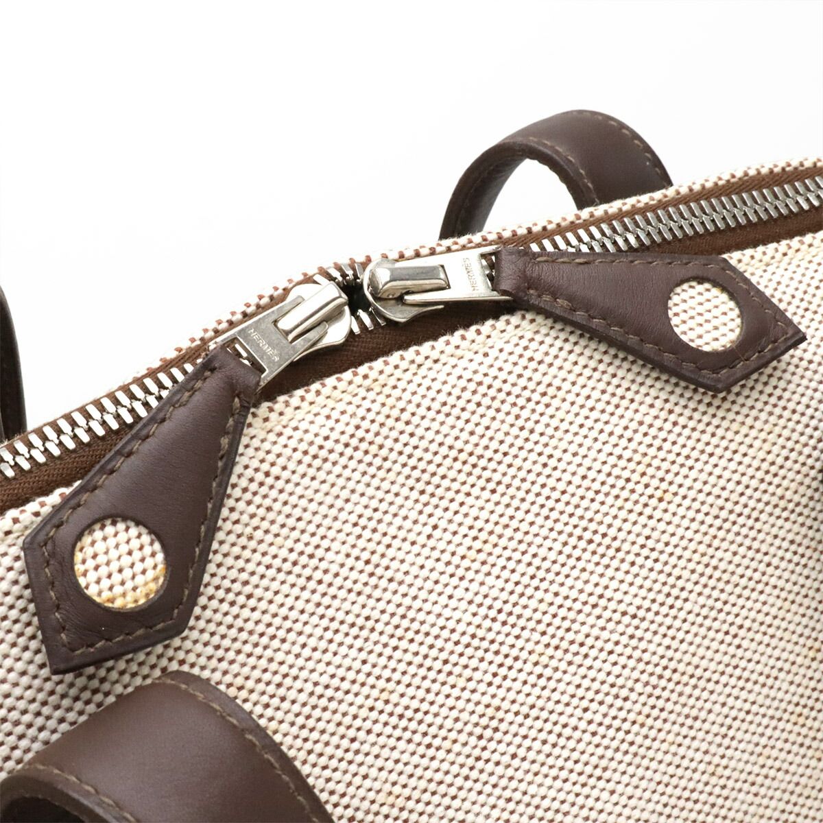 Hermes Sac Ivoire MM Canvas Leather Tote Bag