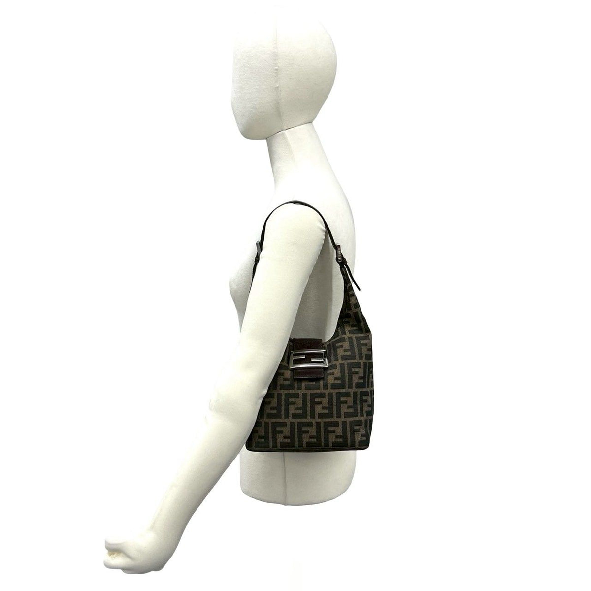 Fendi Zucca Canvas Leather Shoulder Bag