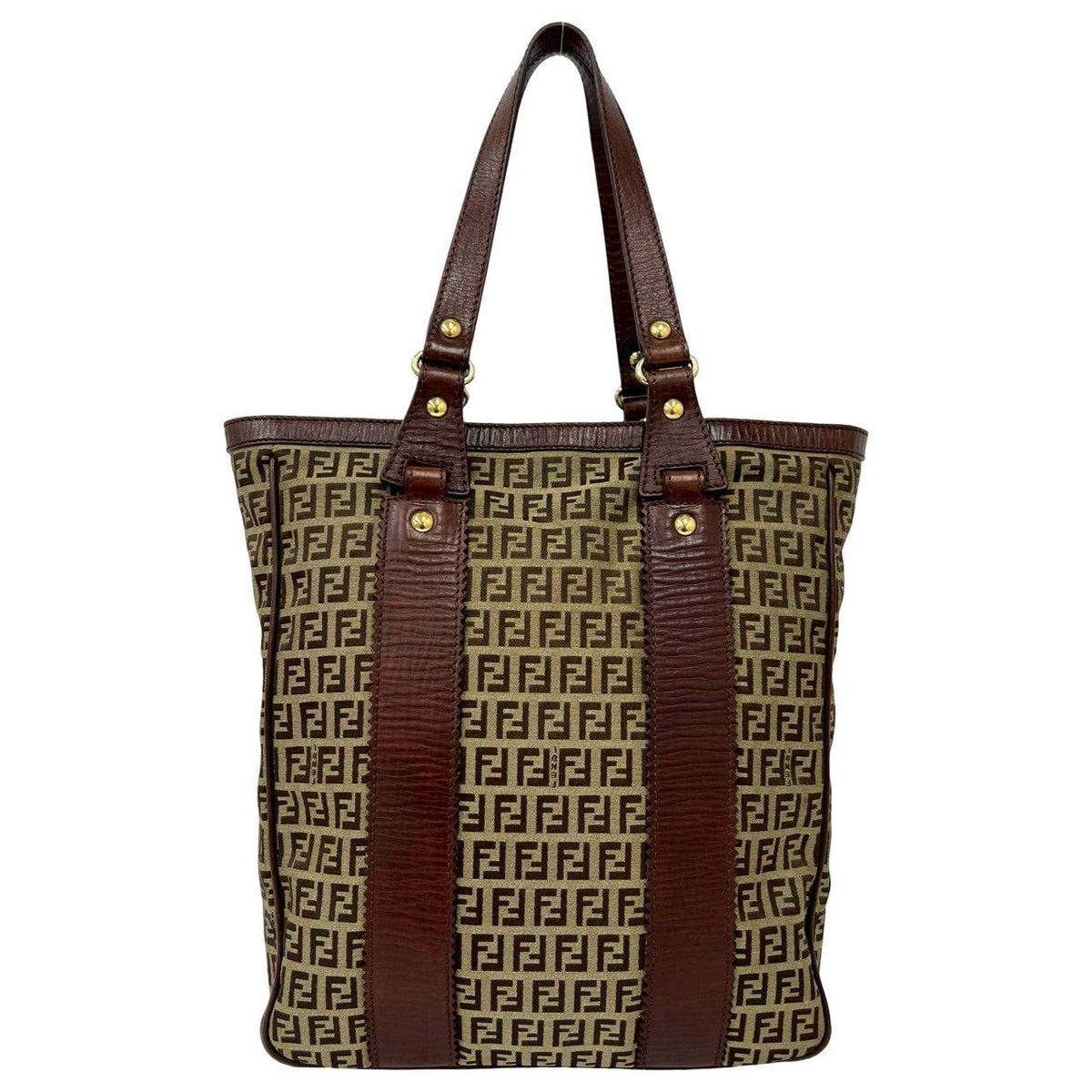 Fendi Zuccchino Canvas Leather Tote Bag