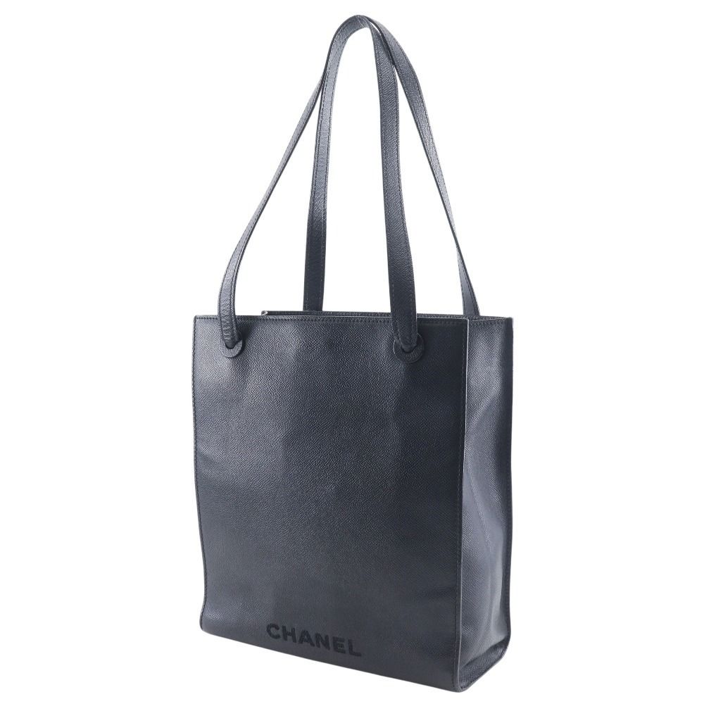 Chanel Logo Textured Leather Tote Bag