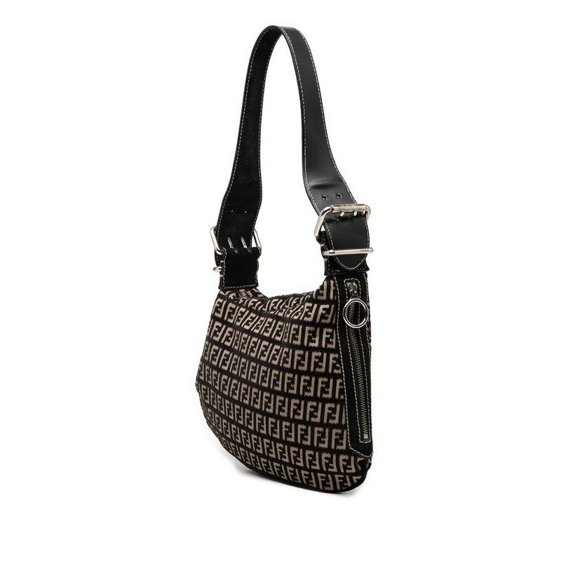 Fendi Zucchino Canvas Leather Suede Shoulder Bag