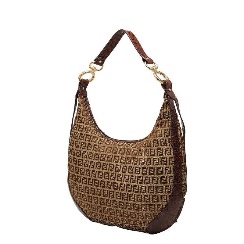 FENDI Zucchino Canvas Leather Shoulder Bag