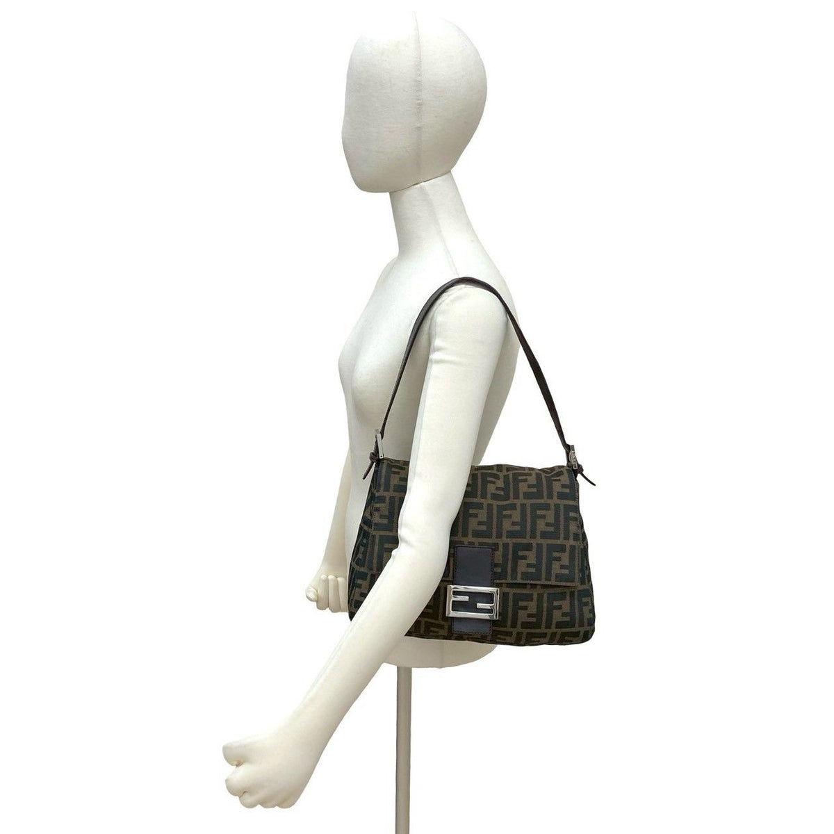 Fendi Mamma Baguette Canvas Leather Shoulder Bag