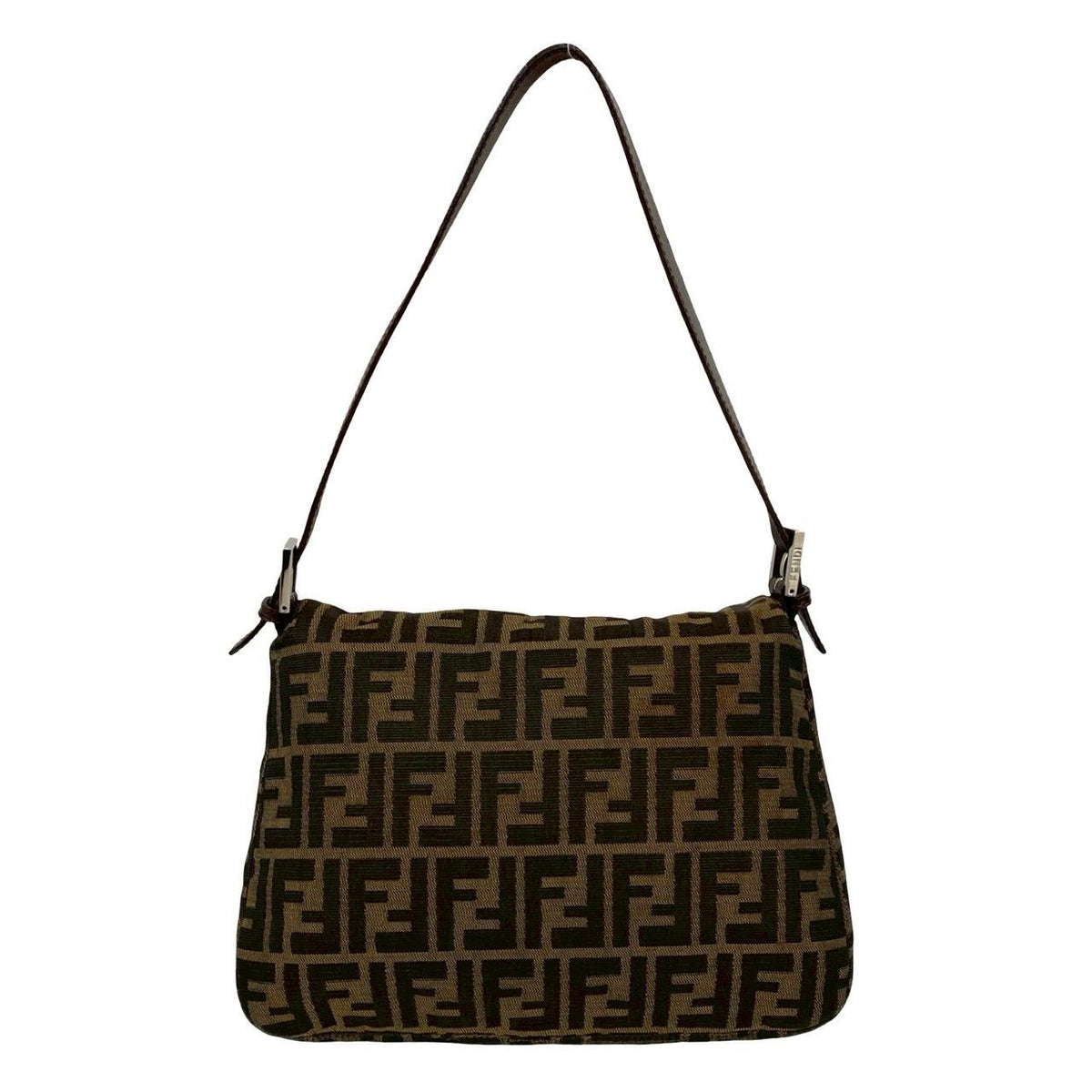 Fendi Mamma Baguette Canvas Leather Shoulder Bag