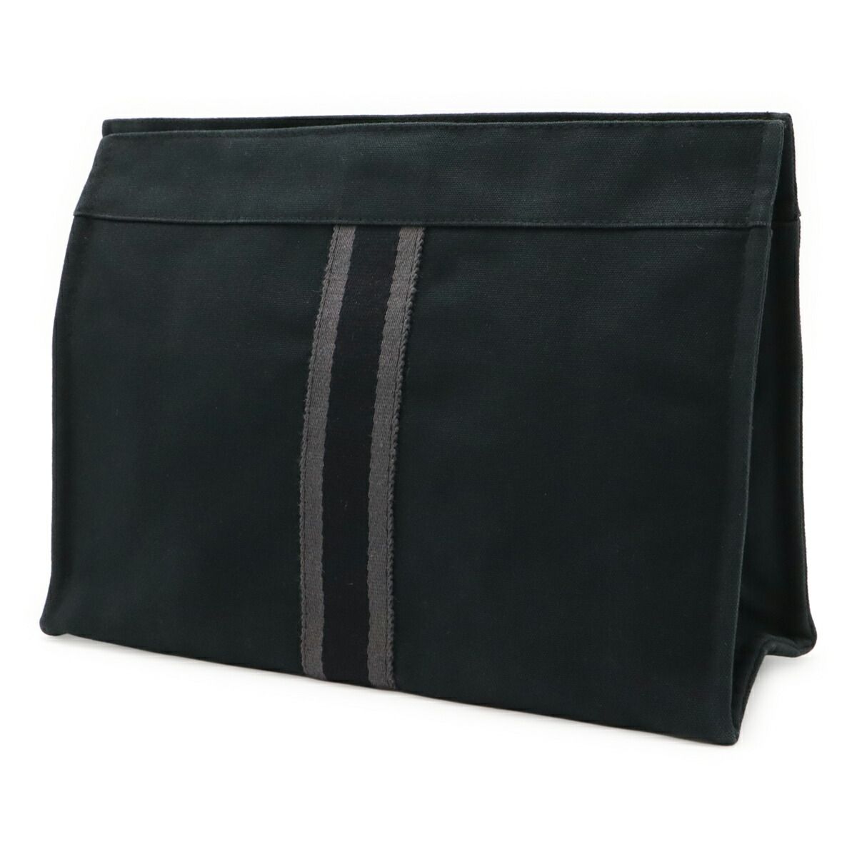 Herm s Fourre Tout Canvas Leather Clutch Bag