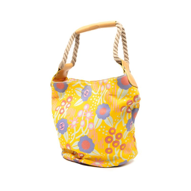 Chanel High Summer Coco Mark Flower Canvas Leather Shoulder Bag
