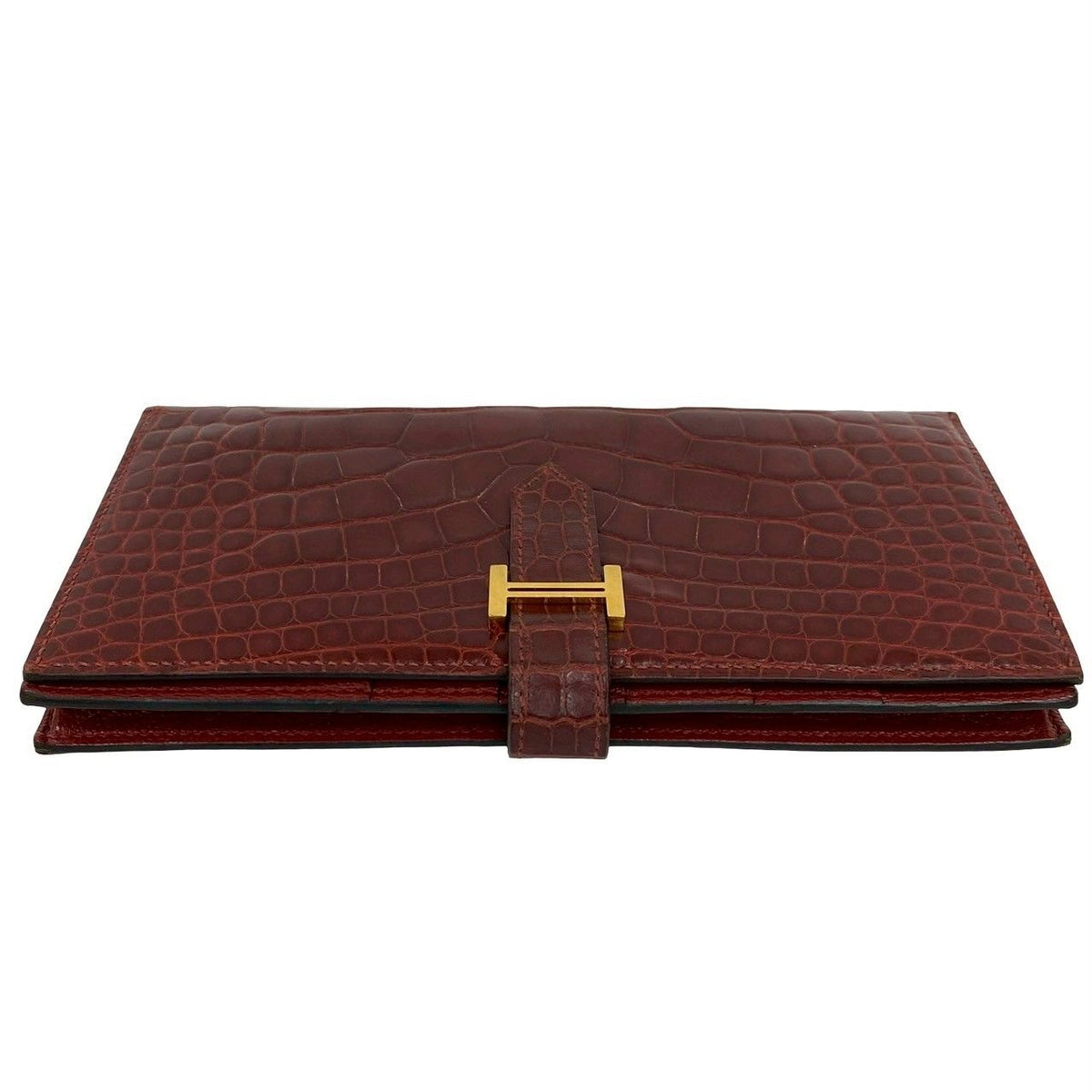 Hermes Bearn Soufflet Shiny Alligator Long Wallet