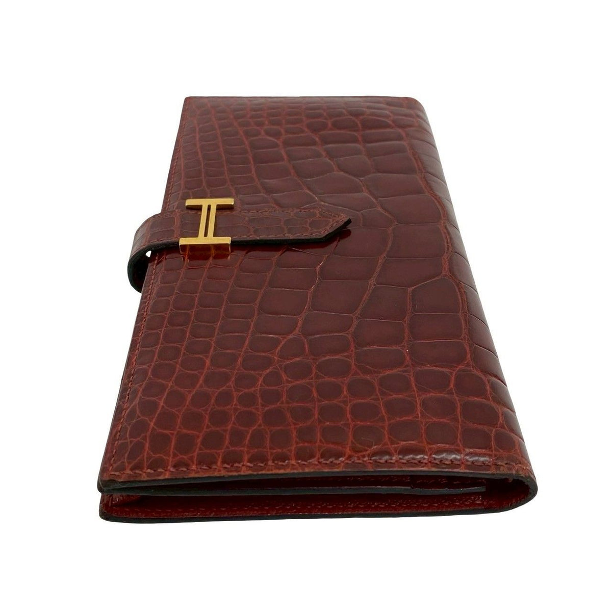 Hermes Bearn Soufflet Shiny Alligator Long Wallet