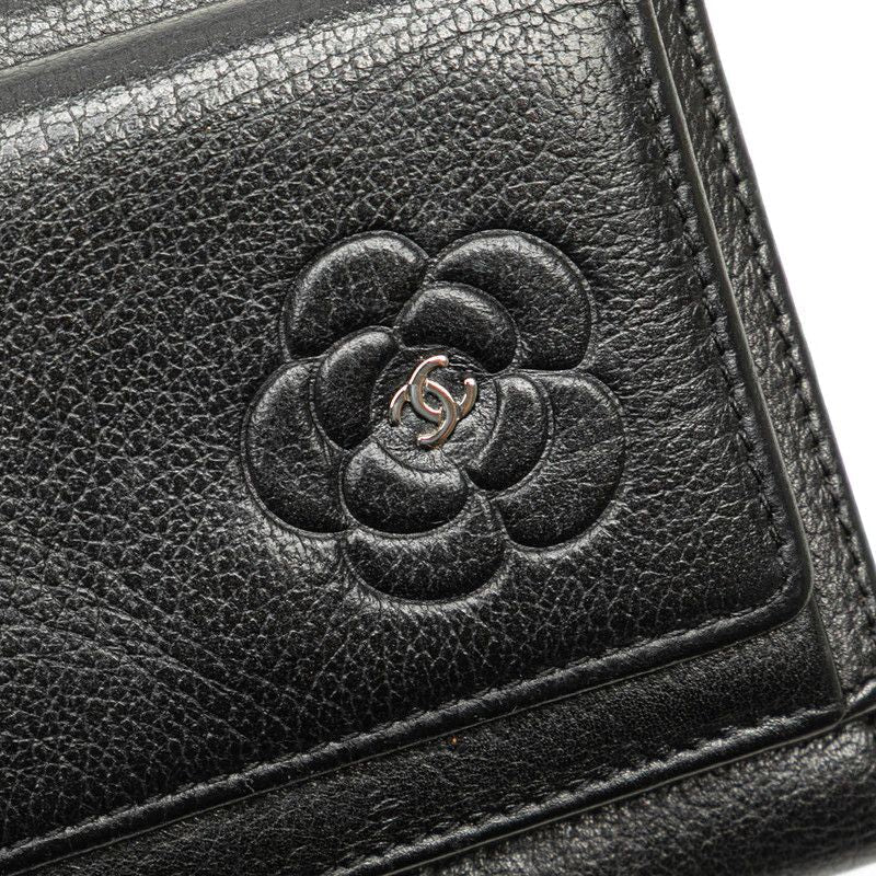 Chanel Camellia Coco Mark Lambskin Trifold Wallet