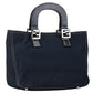 Fendi Logo Hardware Canvas Leather Handbag