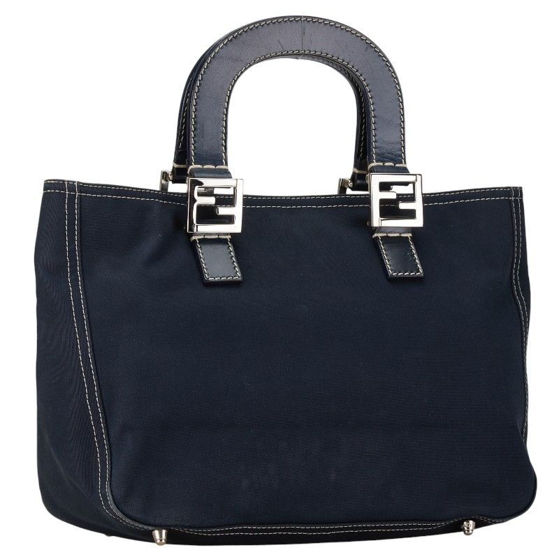 Fendi Logo Hardware Canvas Leather Handbag