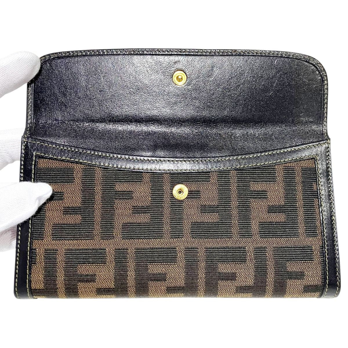 Fendi Zucca Canvas Leather Long Wallet