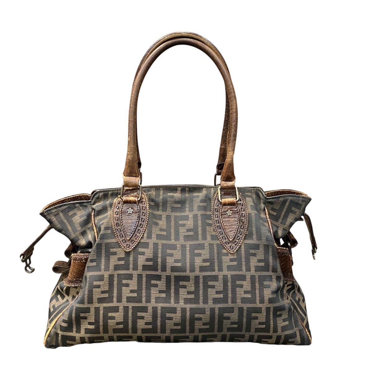 FENDI Zucca Etinico Canvas Leather Tote Bag