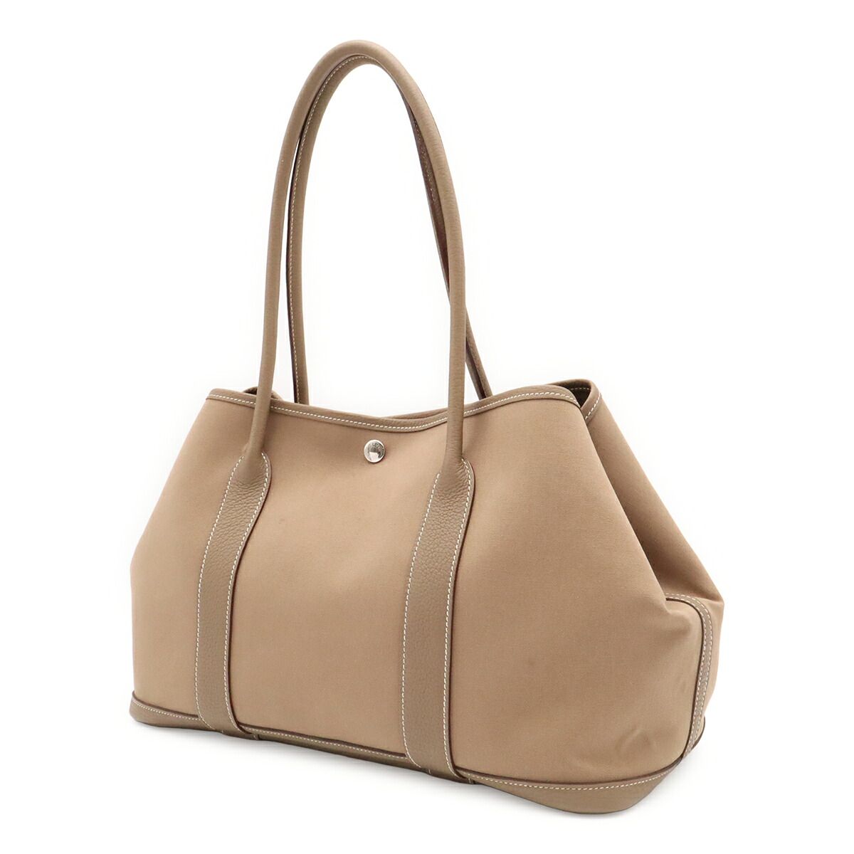 Hermes Garden Party Toile Officier Leather Shoulder Tote Bag