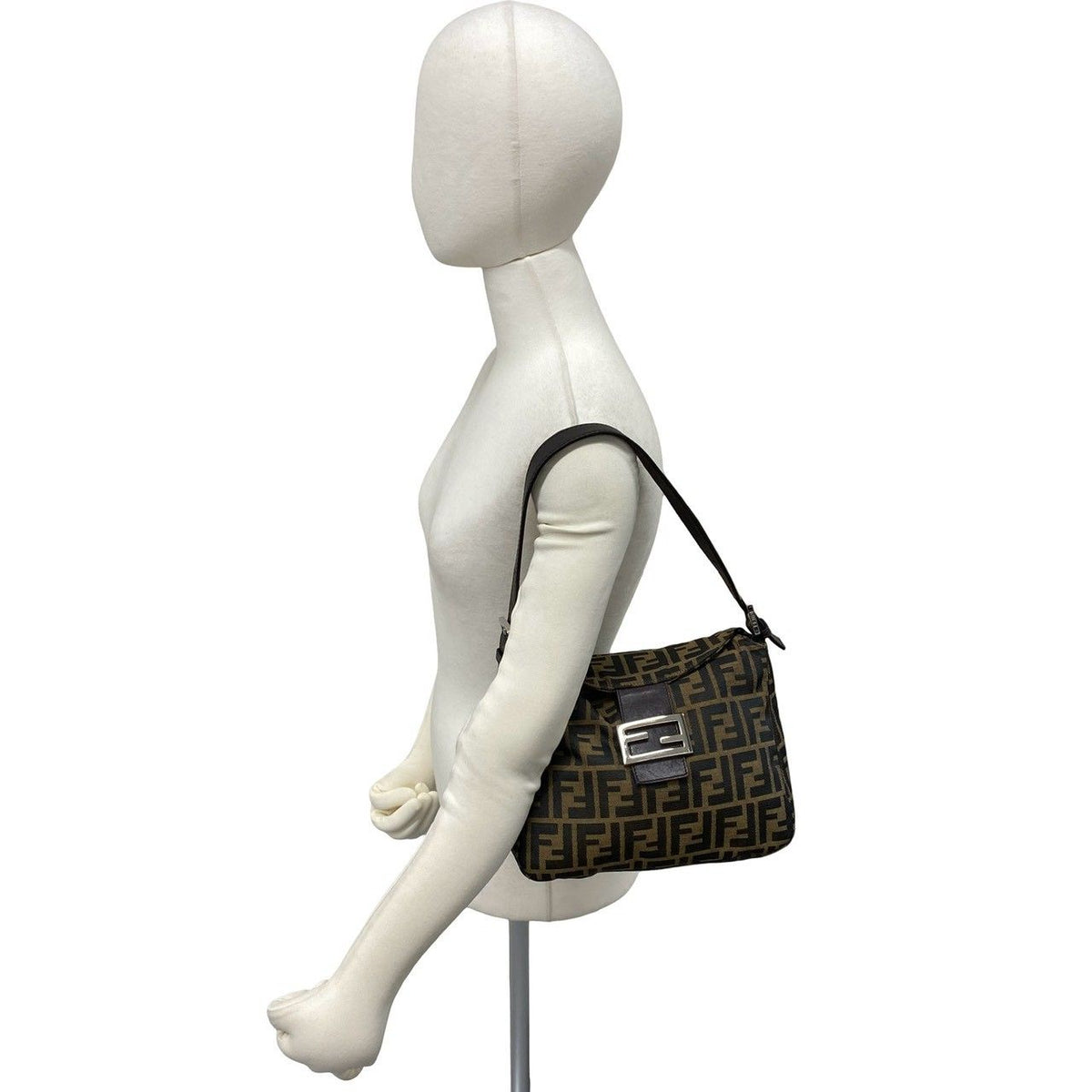 Fendi Zucca Canvas Leather Shoulder Bag