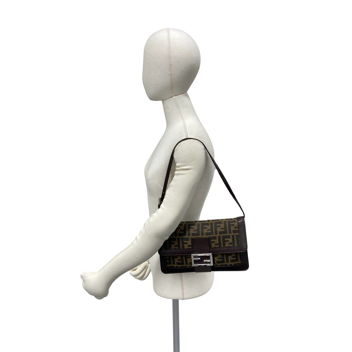 Fendi Zucca Canvas Leather Shoulder Bag