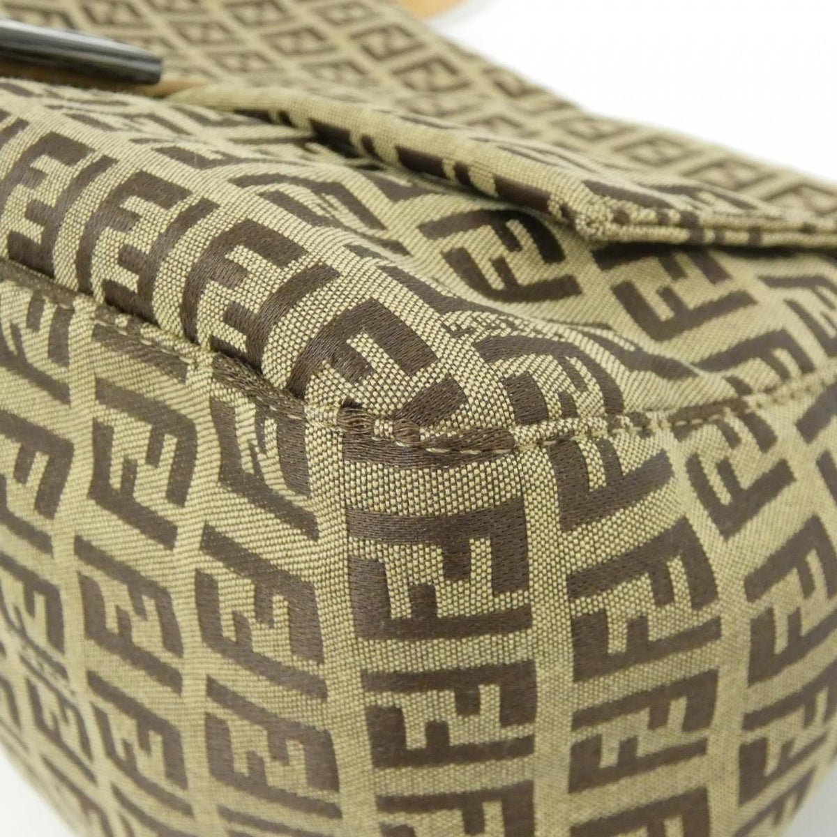 Fendi Mamma Baguette Canvas Leather Shoulder Bag