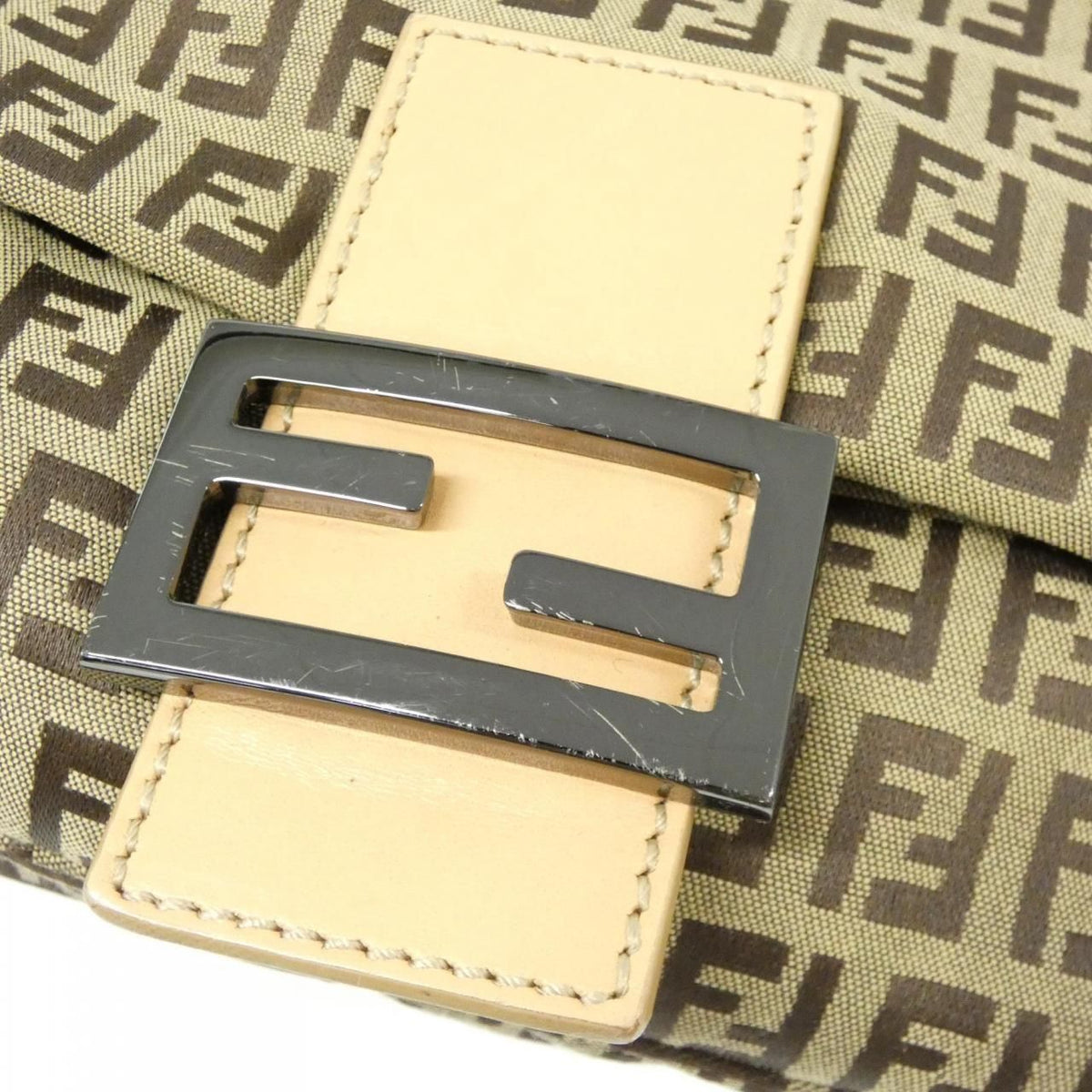 Fendi Mamma Baguette Canvas Leather Shoulder Bag