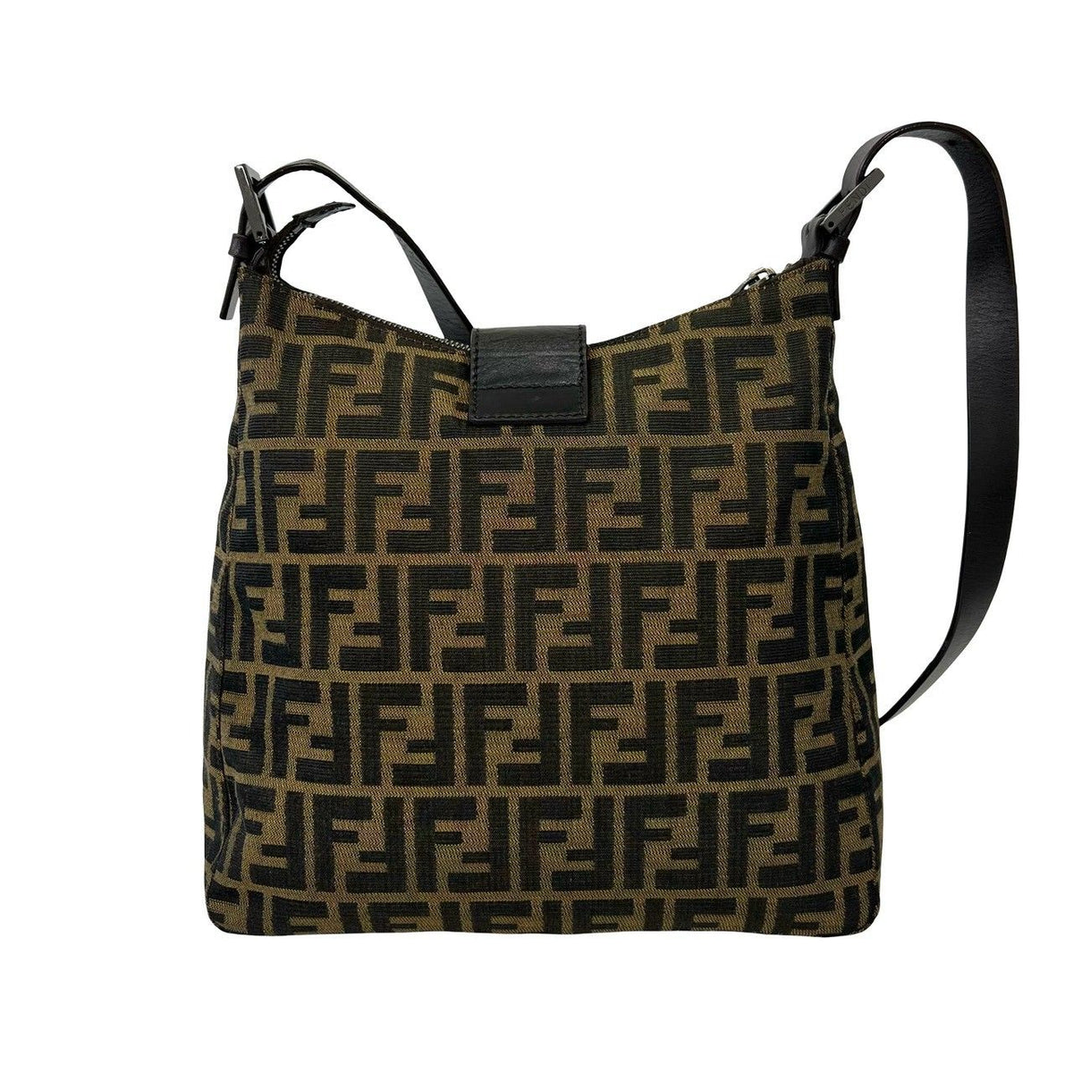Fendi Zucca Canvas Leather Shoulder Bag
