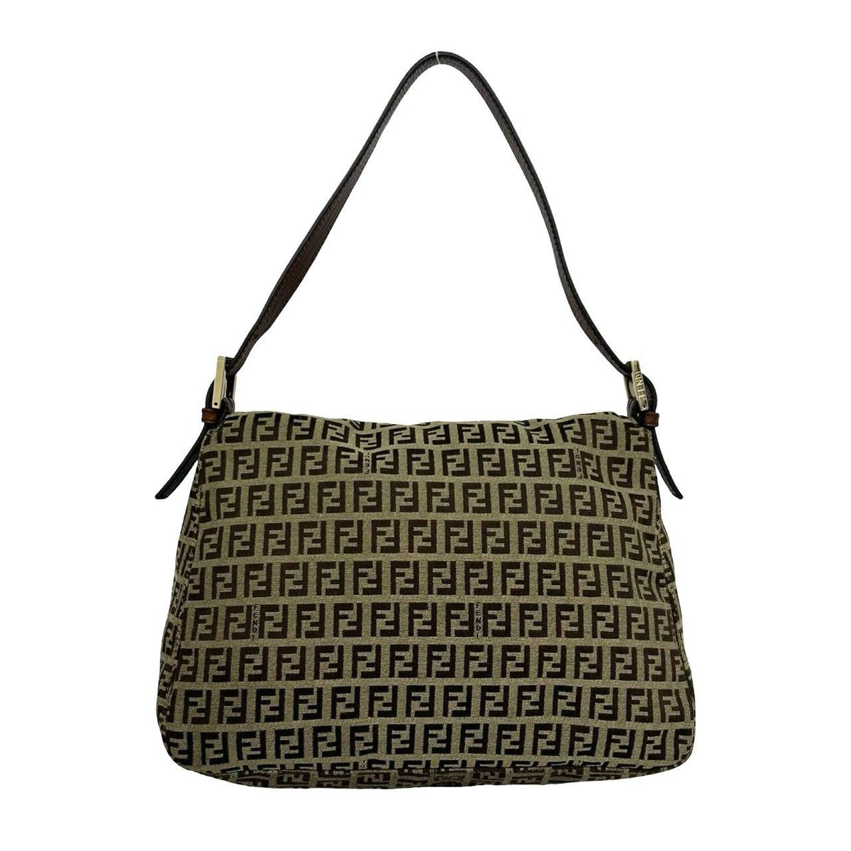 Fendi Zuccchino Canvas Leather Shoulder Bag