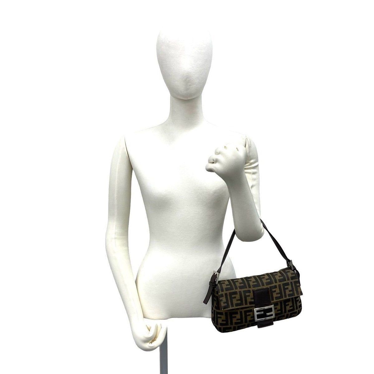 Fendi Mamma Baguette Canvas Leather Handbag