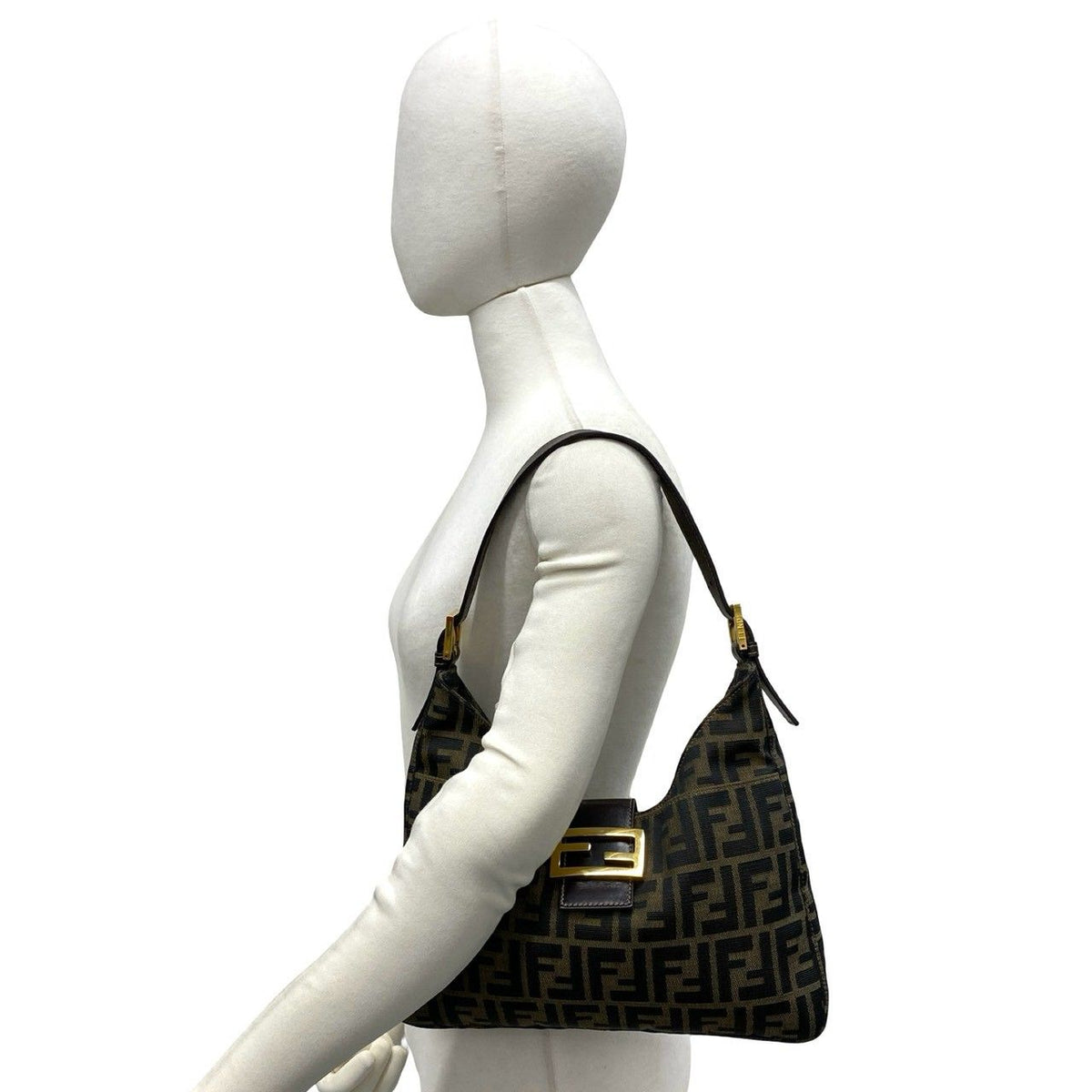 Fendi Zucca Canvas Leather Shoulder Bag