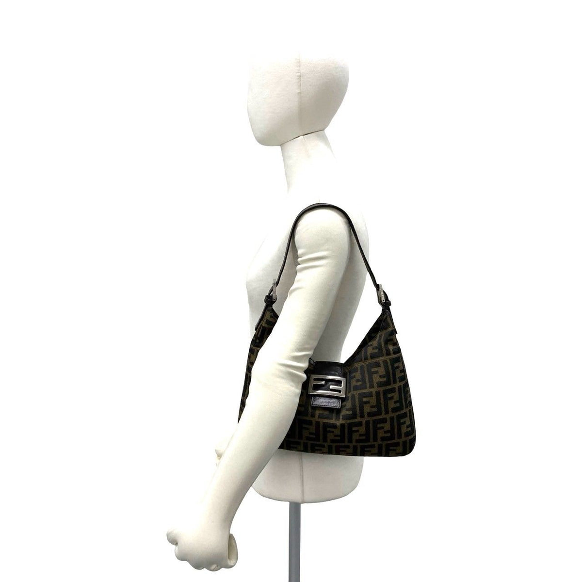 Fendi Zucca Canvas Leather Shoulder Bag