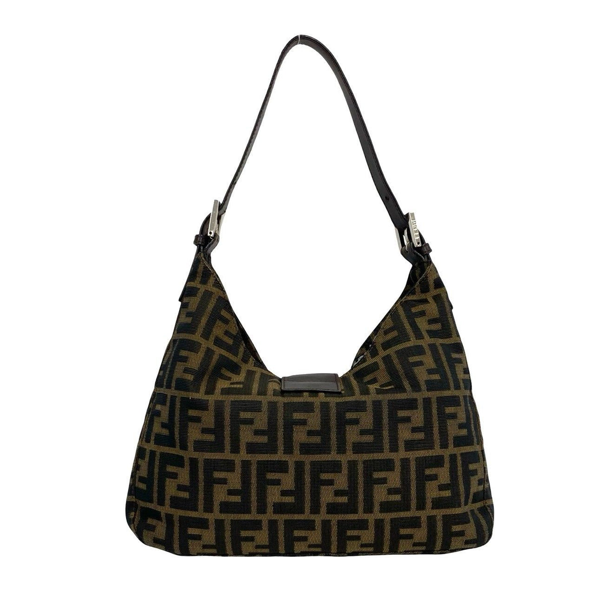 Fendi Zucca Canvas Leather Shoulder Bag