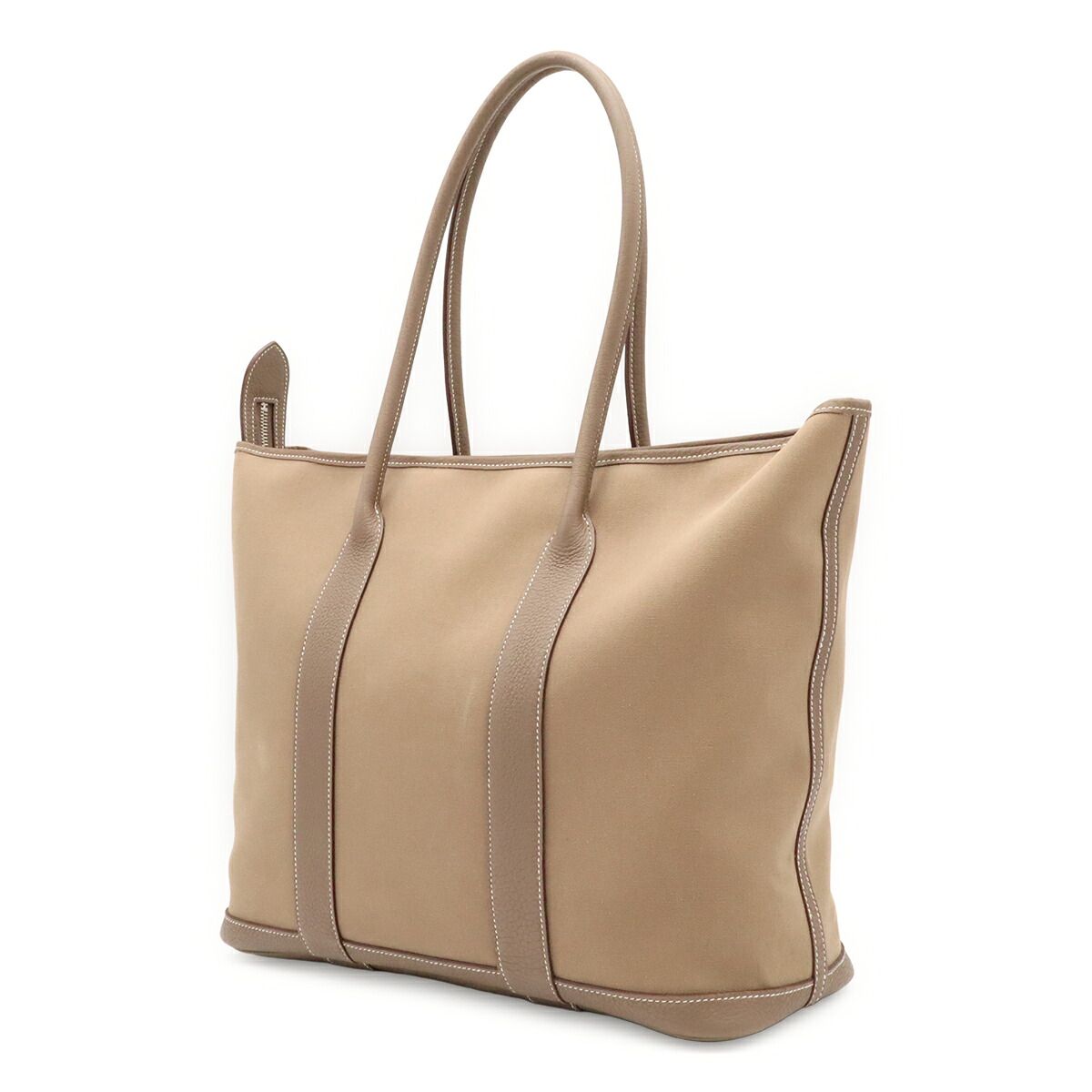 Hermes Garden Zip MM Toile Officier Leather 2way Tote Bag