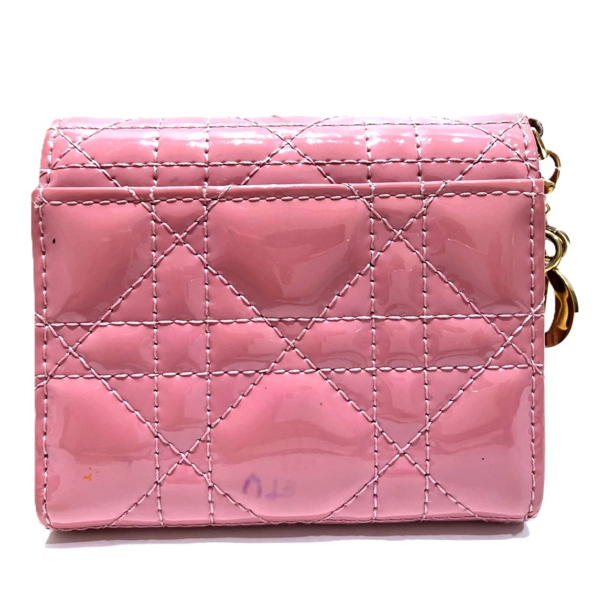 Christian Dior Lotus Wallet Patent Leather Trifold Wallet