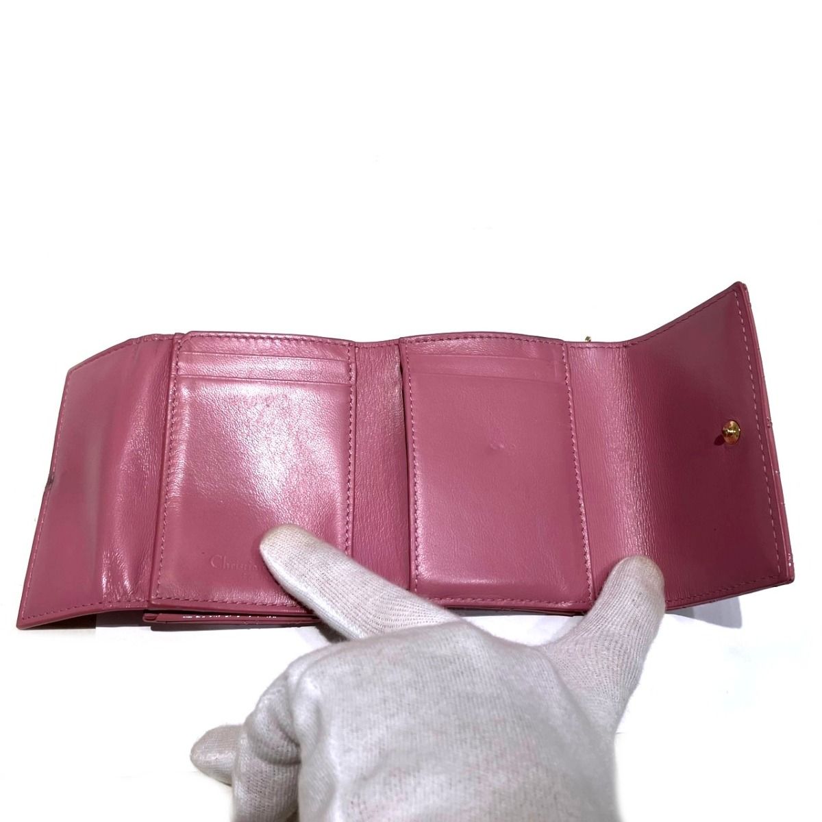 Christian Dior Lotus Wallet Patent Leather Trifold Wallet
