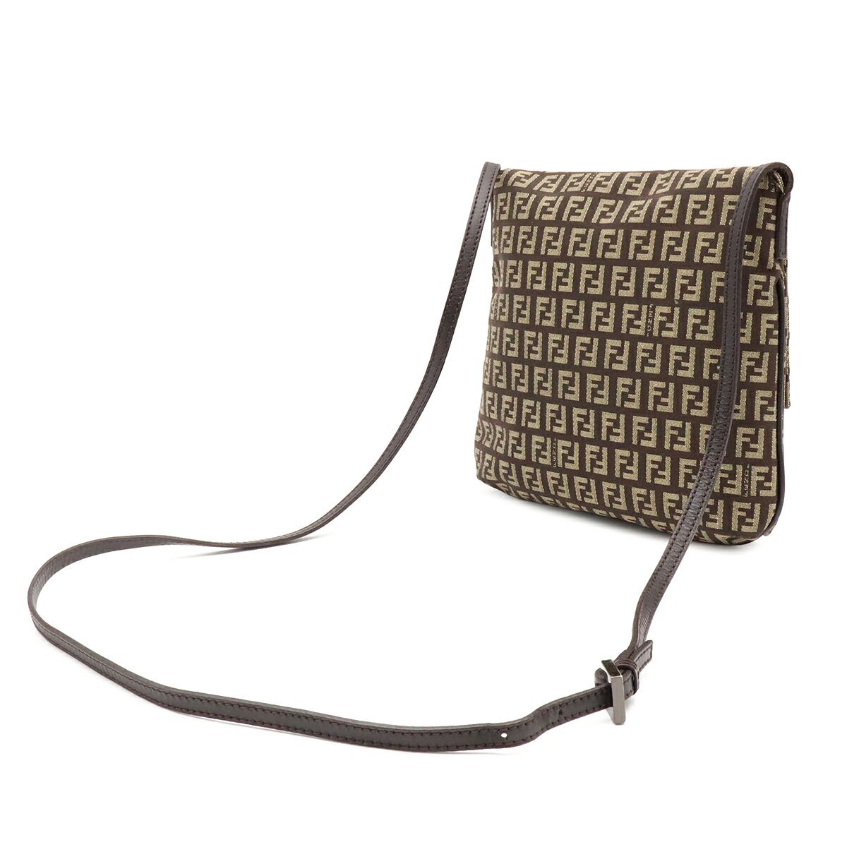 Fendi Zucchino Canvas Leather Shoulder Bag