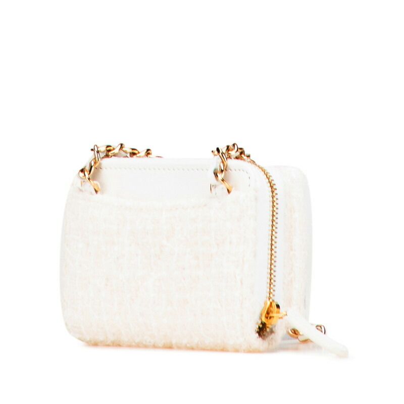 Chanel Coco Mark Ribbon Tweed Leather Coin Case