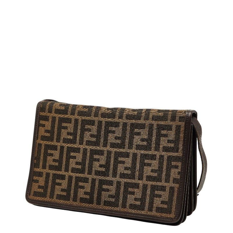 FENDI Zucca Canvas Leather Shoulder Bag