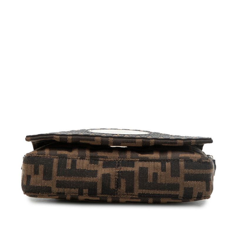 Fendi Selleria Zucca Canvas Leather Shoulder Bag