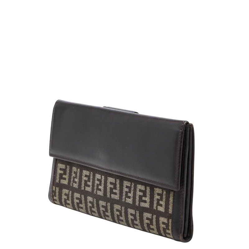 Fendi Zucchino Canvas Leather Long Wallet