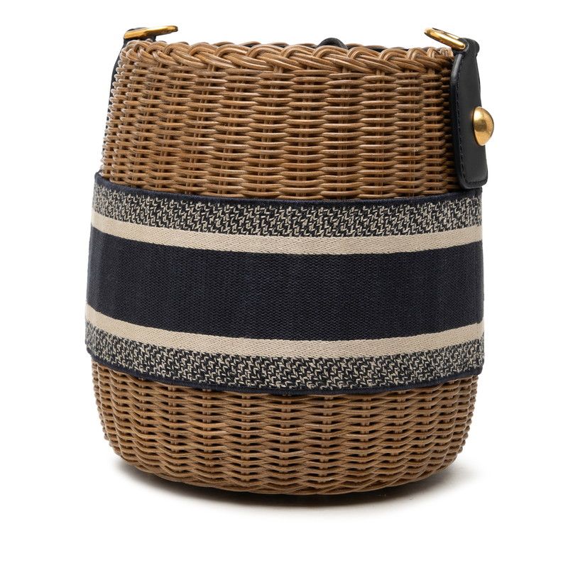 Dior Oblique Wicker Rattan Canvas Leather Bucket Bag