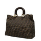 FENDI Zucca Canvas Leather Tote Bag