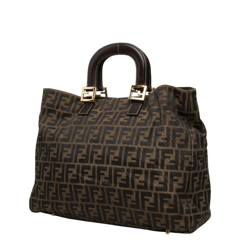 FENDI Zucca Canvas Leather Tote Bag