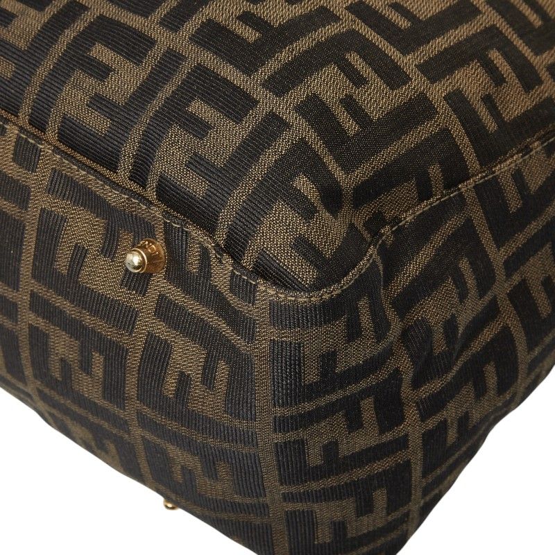 FENDI Zucca Canvas Leather Tote Bag