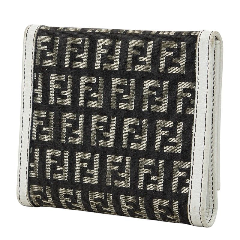 Fendi Zucchino Canvas Leather Trifold Wallet