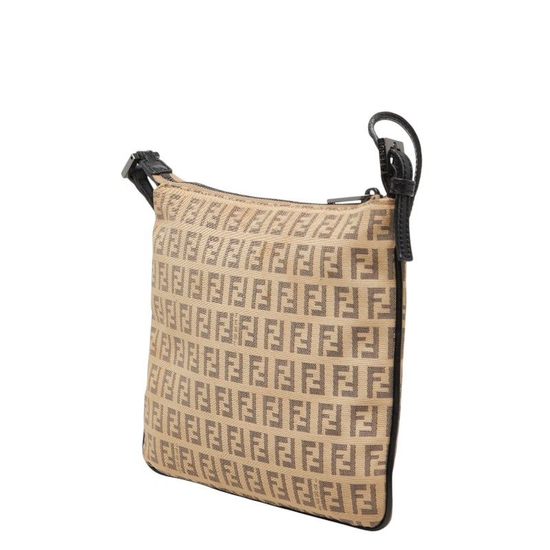 FENDI Zucchino Canvas Leather Shoulder Bag