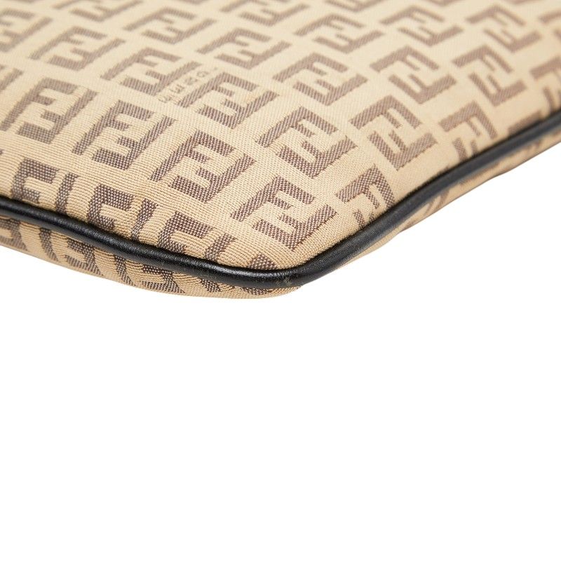 FENDI Zucchino Canvas Leather Shoulder Bag