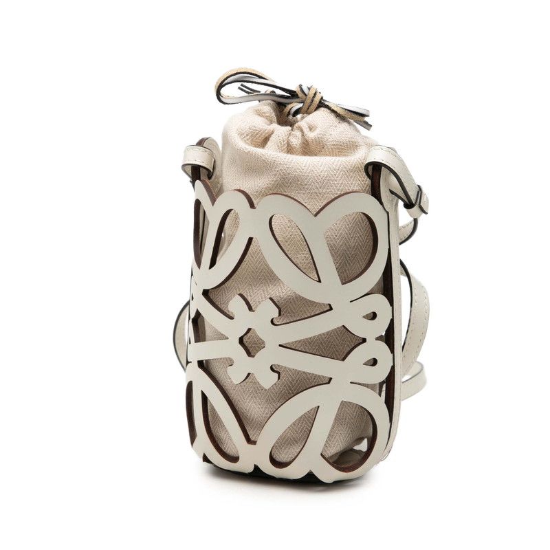 Loewe Anagram Cutout Pocket Leather Canvas Shoulder Bag