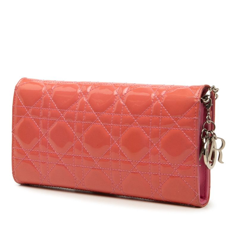 Dior Cannage Lady Dior Patent Leather Long Wallet