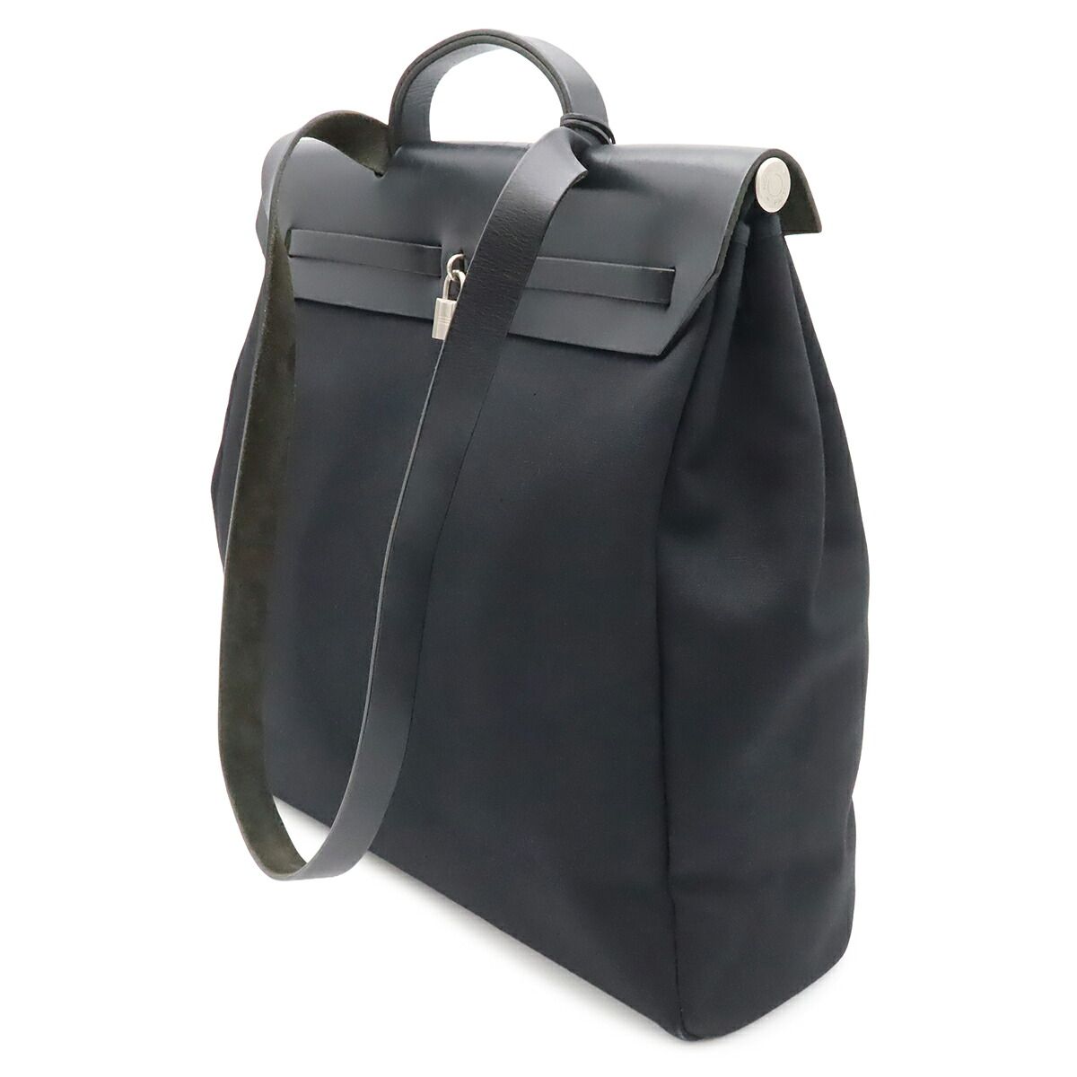 Hermes Herbag MM Canvas Leather Handbag