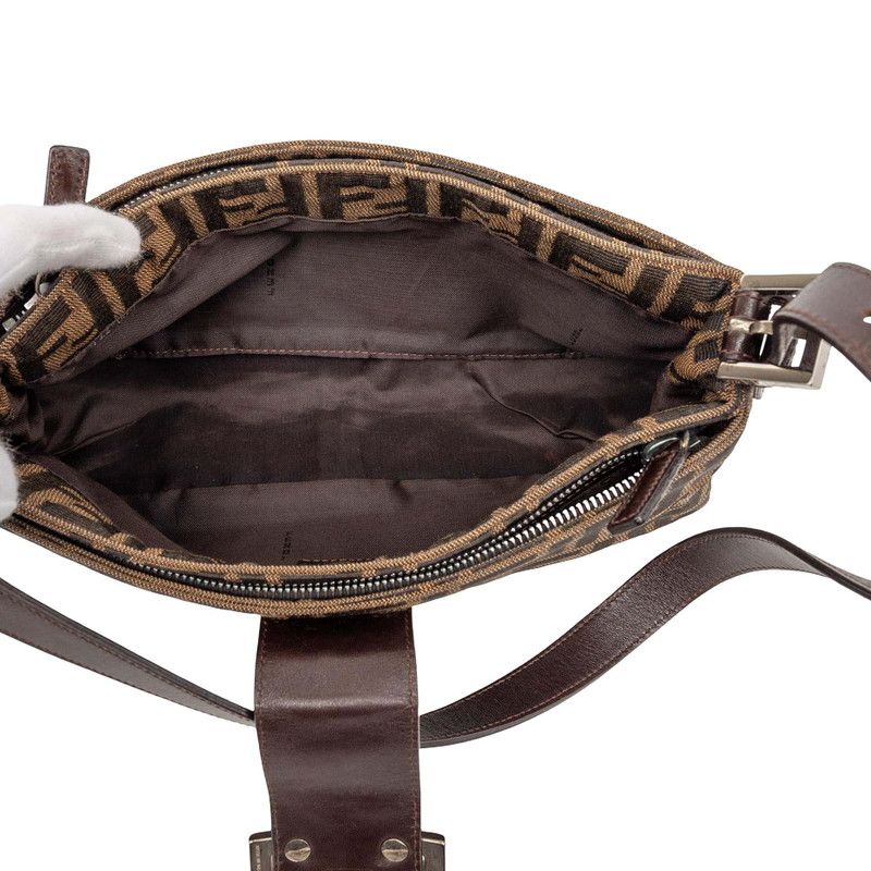 Fendi Zucca Mamma Baguette Canvas Leather Shoulder Bag